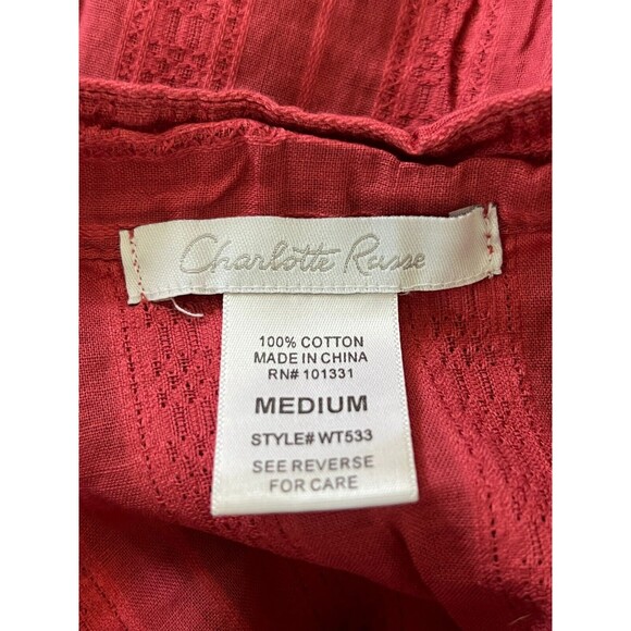 Charlotte Russe Womens Shirt Dress Red Medium Woven Cotton Cap Sleeve Vneck - Picture 4 of 7